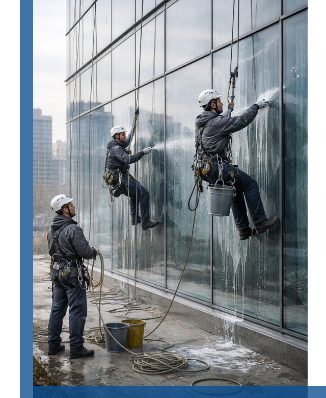 Промышленная мойка панорамных окон на высоте в Асбесте