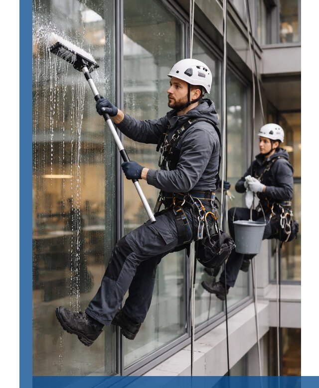 Профессиональная мойка витражей промышленными альпинистами в Асбесте