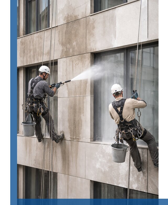 Послестроительная мойка фасада промышленным альпинизмом в Асбесте