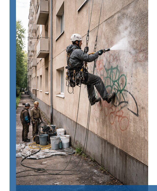 Удаление граффити с фасада в Асбесте без следов и повреждений