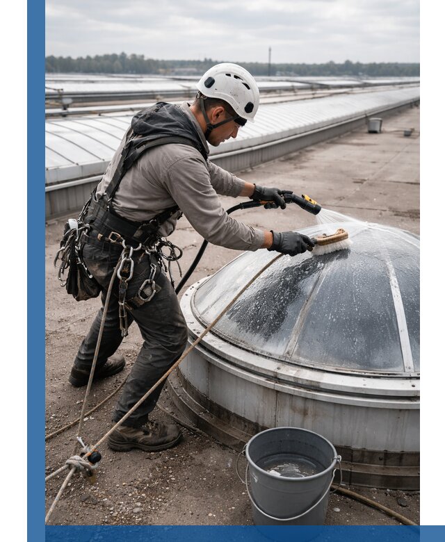 Мойка зенитных фонарей на кровле для промышленных объектов в Асбесте