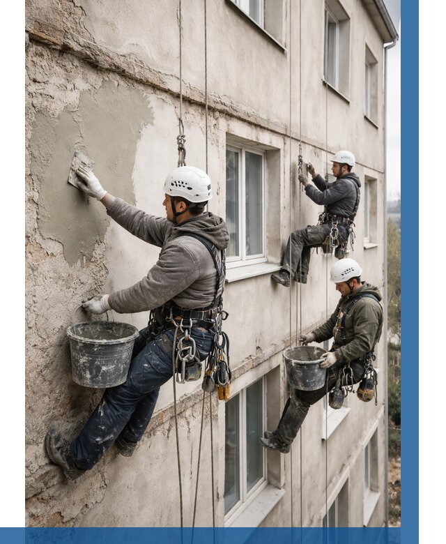 Ремонт штукатурного фасада в Асбесте от 758 р. под ключ | ВЫСОТНИК-Сбс