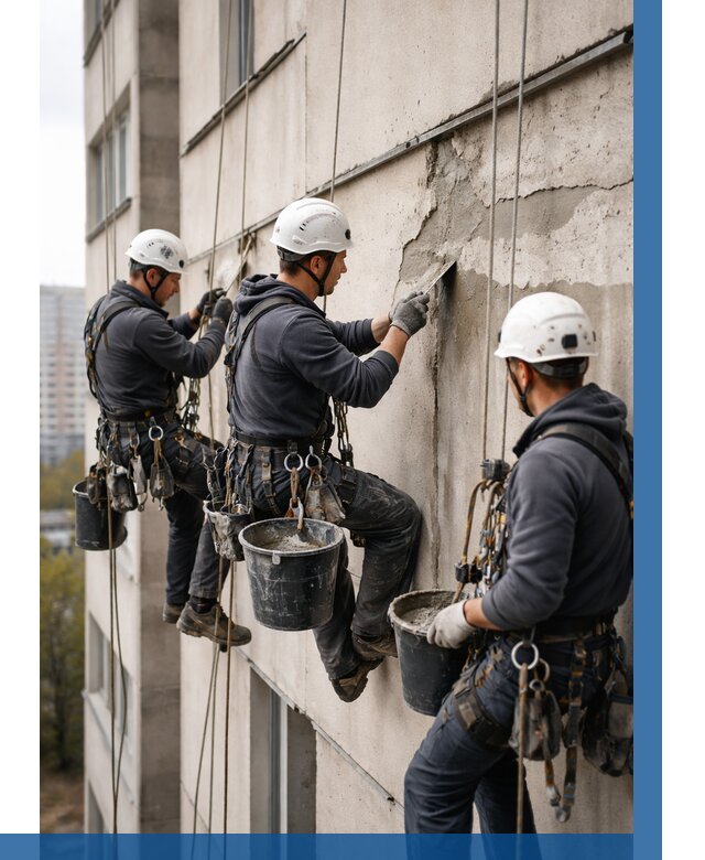 Ремонт бетонных элементов фасада в Асбесте от 2527 р. | ВЫСОТНИК-Сбс