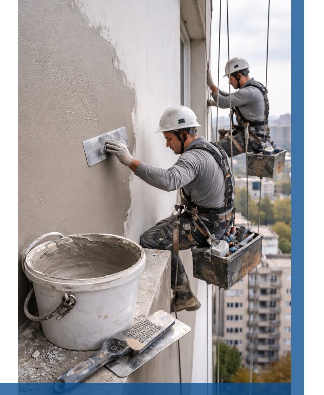 Шпаклевка фасада на высоте в Асбесте от 707 р. | ВЫСОТНИК-Сбс