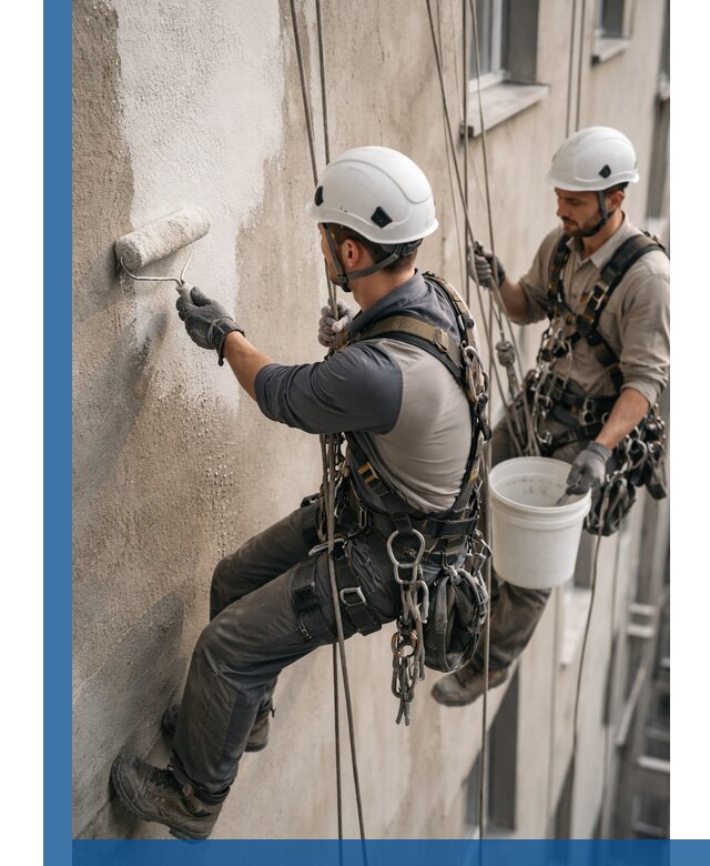 Грунтовка фасада на высоте в Асбесте промышленными альпинистами