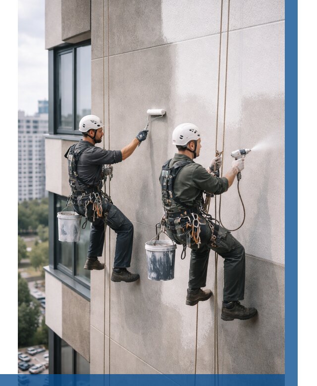 Покраска фасада альпинистами в Асбесте от 303 р. | ВЫСОТНИК-Сбс