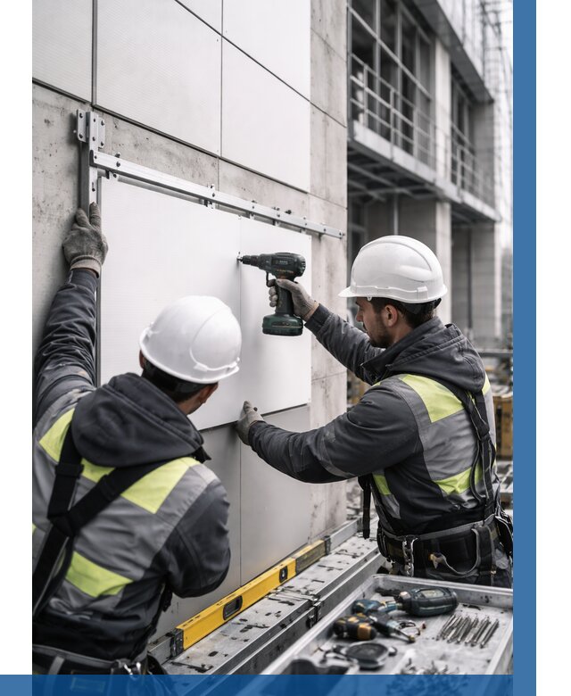 Монтаж композитных панелей фасада в Асбесте от 2527 р. | ВЫСОТНИК-Сбс