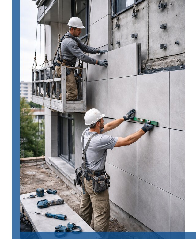 Монтаж керамогранита на фасад в Асбесте под ключ с гарантией качества