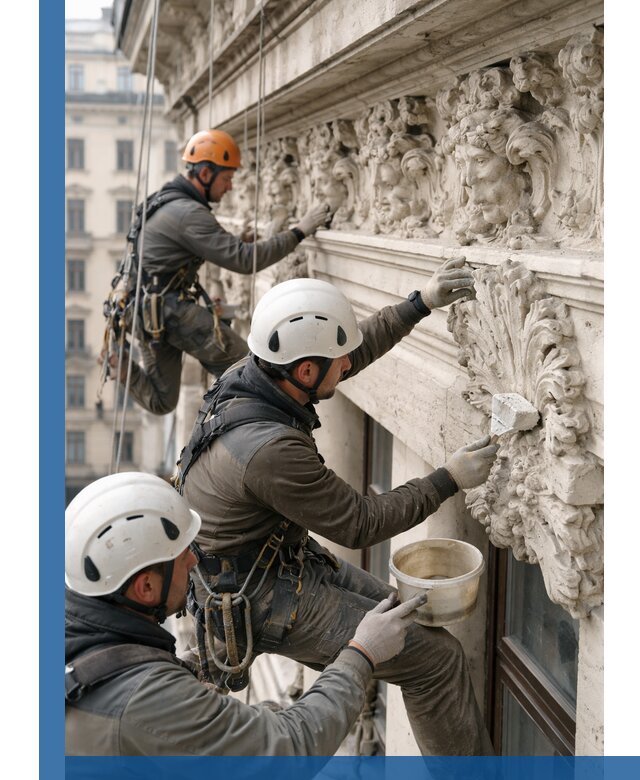 Реставрация фасадной лепнины с высотными работами в Асбесте