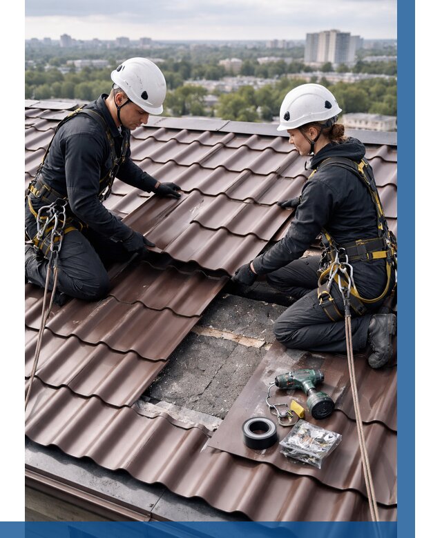 Ремонт металлочерепицы на крыше в Асбесте от 910 р. | ВЫСОТНИК-Сбс