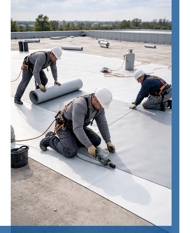 Монтаж мембранной кровли под ключ в Асбесте от 1213 р. | ВЫСОТНИК-Сбс