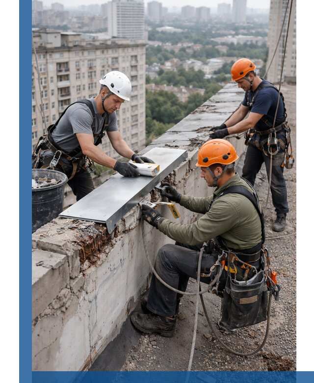 Ремонт парапета на кровле в Асбесте, высотные работы с гарантией