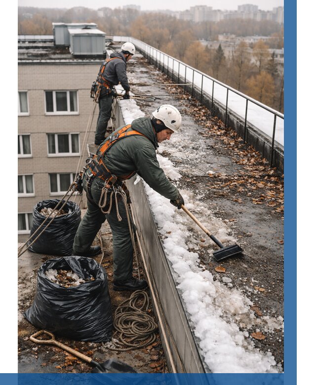 Очистка кровли по периметру в Асбесте от 556 р. | ВЫСОТНИК-Сбс