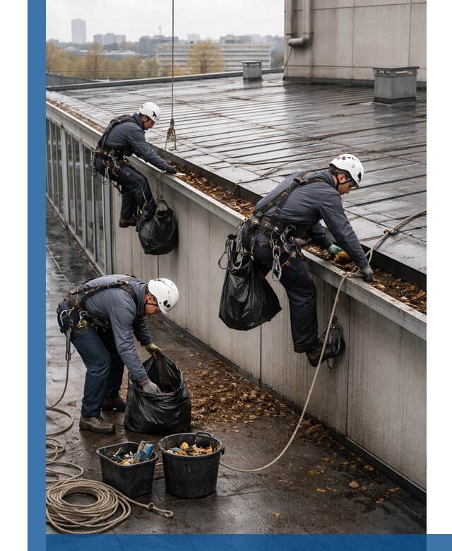 Очистка кровли по периметру в Асбесте силами промышленных альпинистов