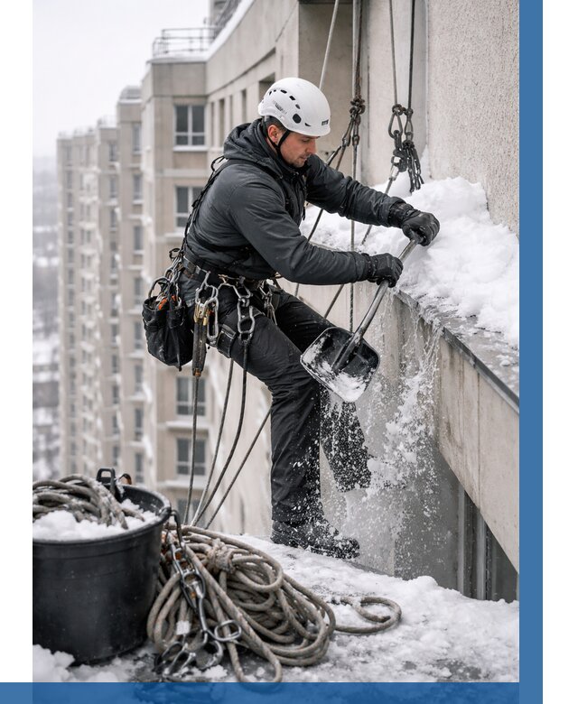 Очистка карнизов от снега в Асбесте от 303 р. | ВЫСОТНИК-Сбс