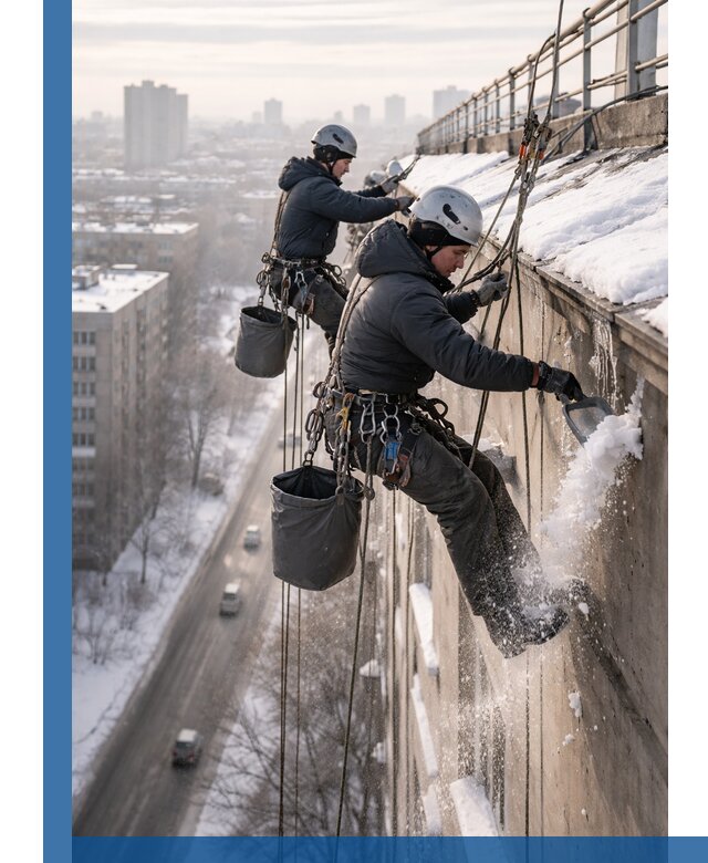 Очистка карнизов от снега в Асбесте профессионально и безопасно