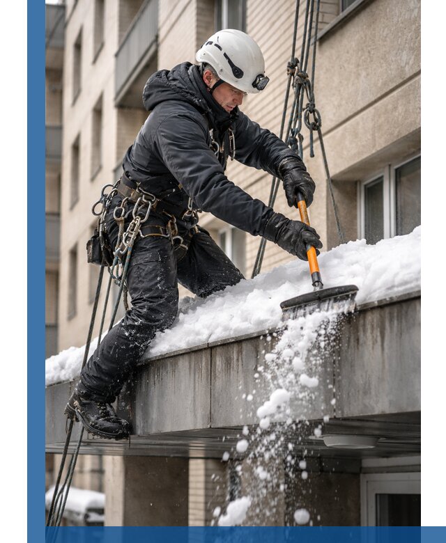 Очистка козырьков от снега в Асбесте круглогодично безопасно