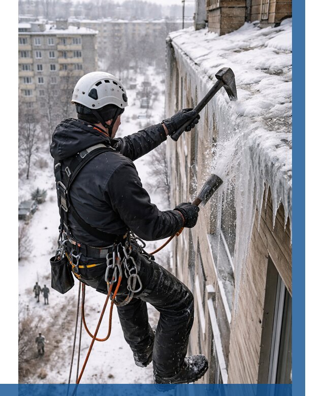 Сбивание сосулек с крыши в Асбесте по цене от 4548 р. | ВЫСОТНИК-Сбс