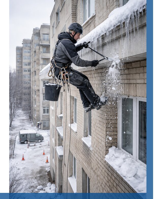 Удаление наледи с карнизов в Асбесте от 354 р. | ВЫСОТНИК-Сбс