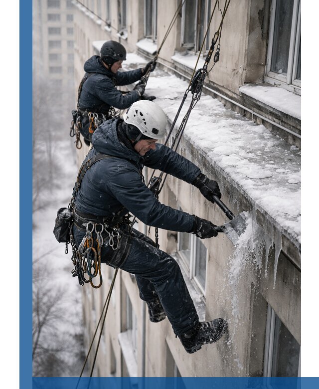 Удаление наледи и сосулек с карнизов в Асбесте профессионально