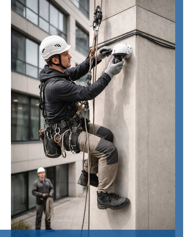 Монтаж камер видеонаблюдения на фасаде в Асбесте от 8591 р.-ВЫСОТНИК-Сбс