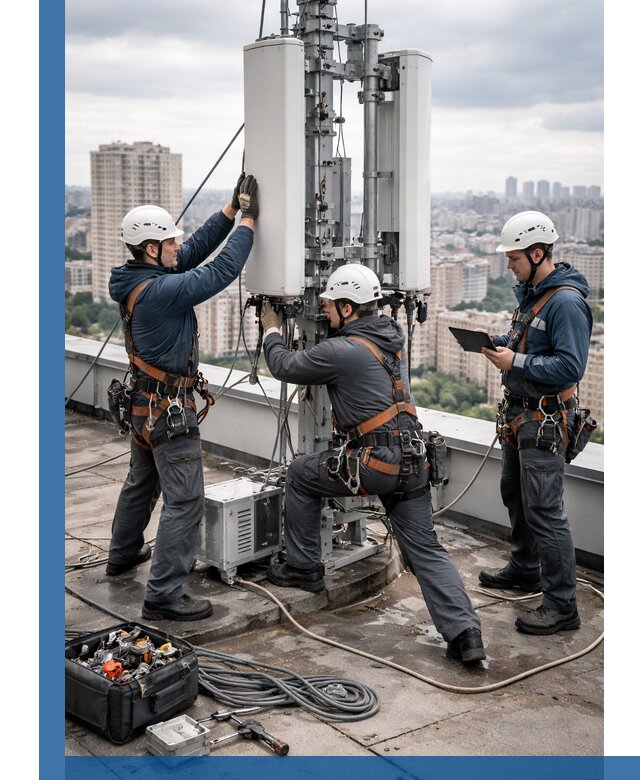 Монтаж антенн связи на крыше в Асбесте с вводом в эксплуатацию