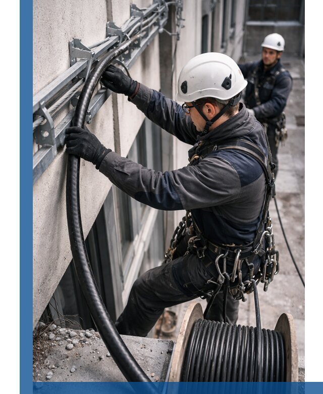 Протяжка кабеля питания на высоте в Асбесте с гарантией безопасности и качества