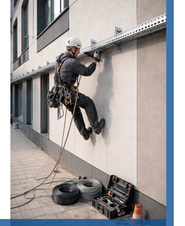 Монтаж кабельных лотков на фасаде в Асбесте от 1213 р. | ВЫСОТНИК-Сбс