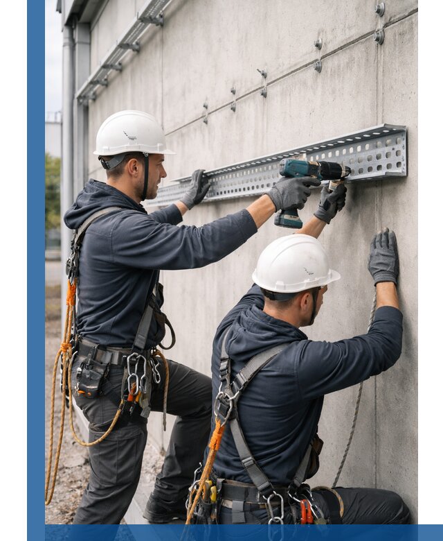 Монтаж кабельных лотков на фасаде зданий в Асбесте с гарантией