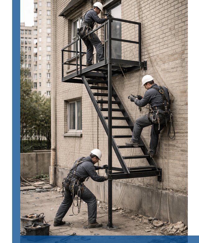 Монтаж пожарной лестницы в Асбесте, установка и крепление