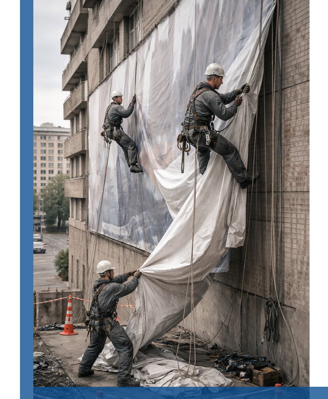 Демонтаж баннеров с фасада в Асбесте оперативно и безопасно