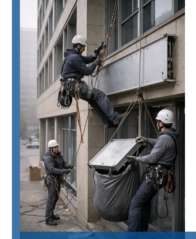 Демонтаж рекламной вывески с высотными работами в Асбесте