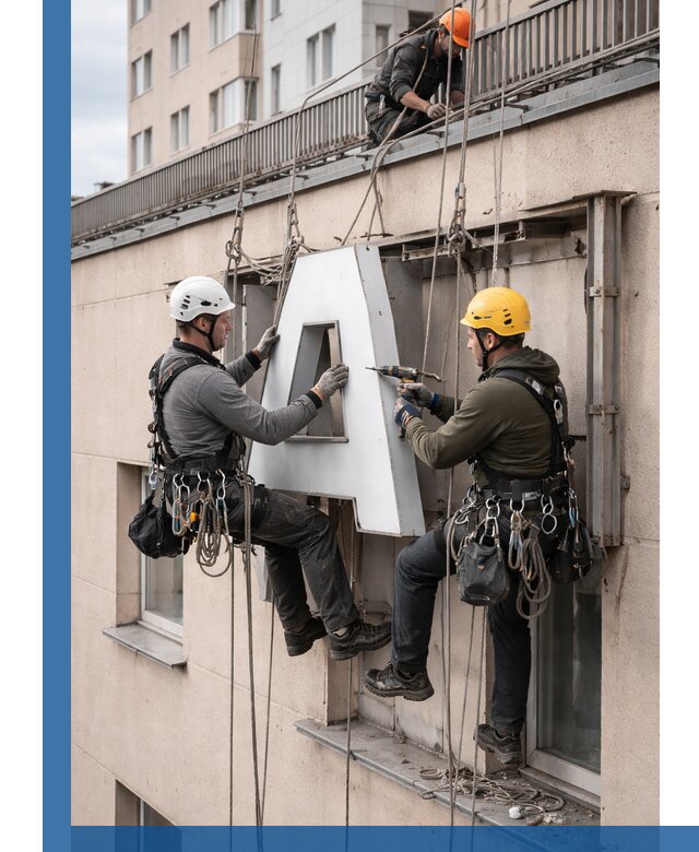 Ремонт и восстановление наружных вывесок на высоте в Асбесте