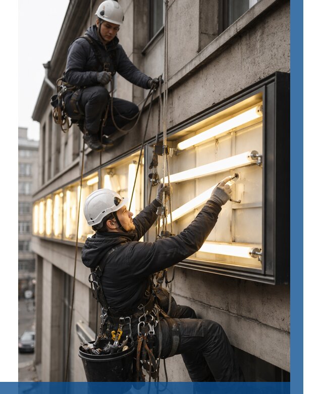 Замена ламп в вывеске в Асбесте под ключ от 3537 р. | ВЫСОТНИК-Сбс