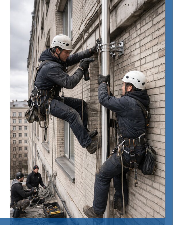 Монтаж флагштока на здании в Асбесте от 6570 р. | ВЫСОТНИК-Сбс