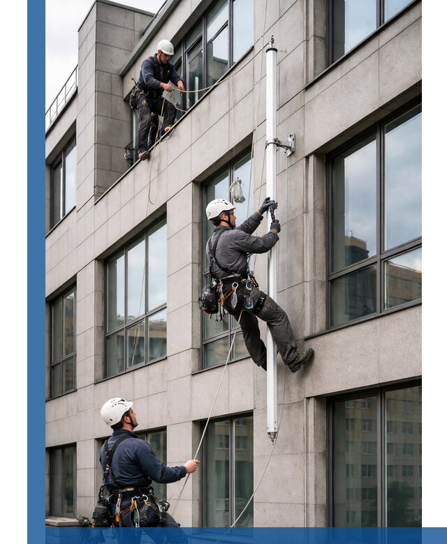 Монтаж флагштока на фасаде здания с креплением и герметикой в Асбесте