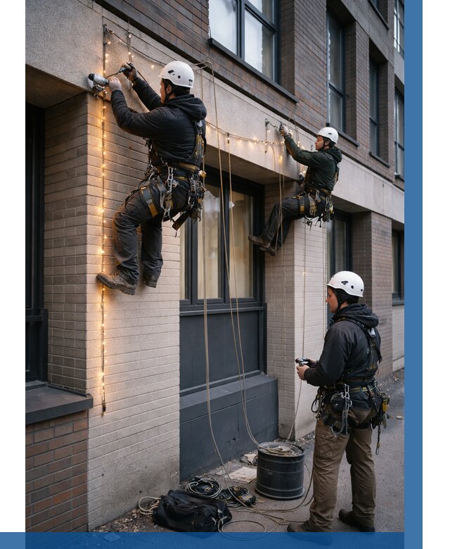 Монтаж гирлянд на фасаде в Асбесте от 3537 р. | ВЫСОТНИК-Сбс