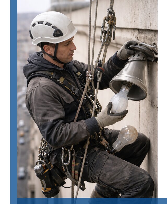 Замена ламп на высоте в Асбесте профессионально и быстро