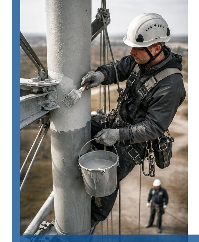 Покраска мачт связи в Асбесте промышленными альпинистами