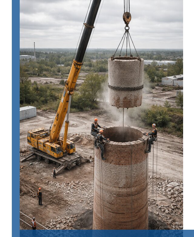 Демонтаж дымовой трубы в Асбесте с гарантиями безопасности