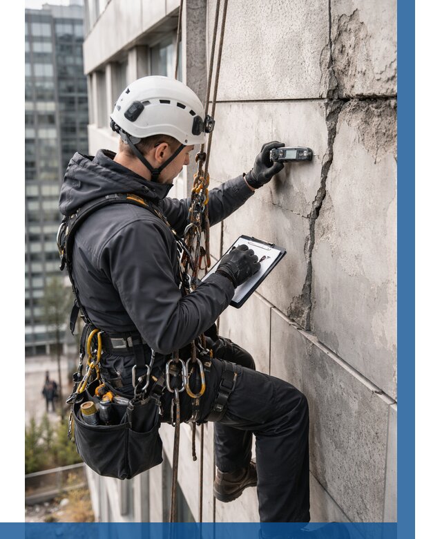 Обследование фасада альпинистами в Асбесте от 121 р. | ВЫСОТНИК-Сбс