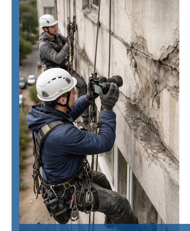 Фотофиксация дефектов фасада с высотной съемкой в Асбесте