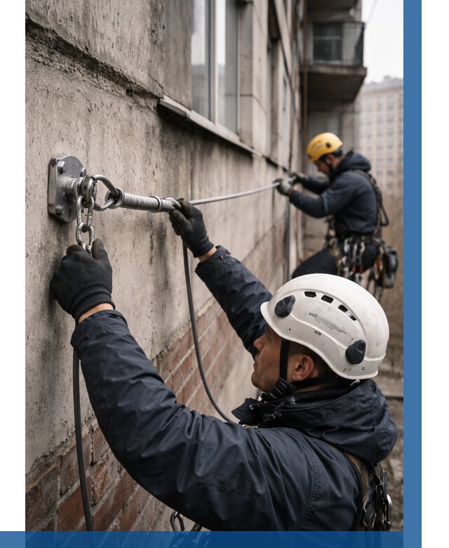 Монтаж анкерных линий в Асбесте от 3032 р. | ВЫСОТНИК-Сбс