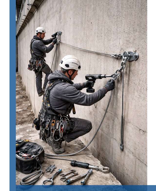 Монтаж анкерных линий высотной безопасности в Асбесте